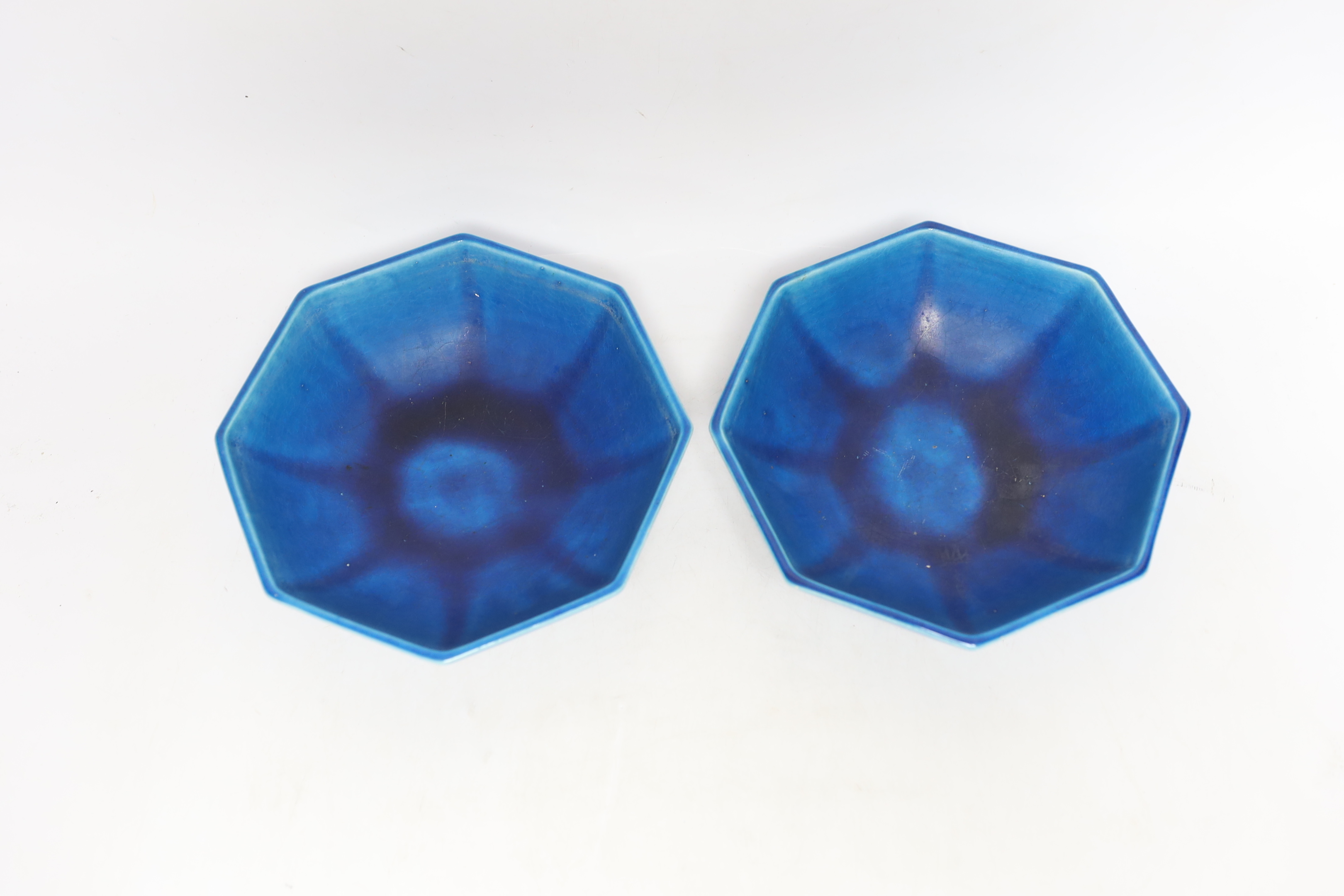 A pair of 19th century Japanese awaji octagonal bowls, 17.5cm